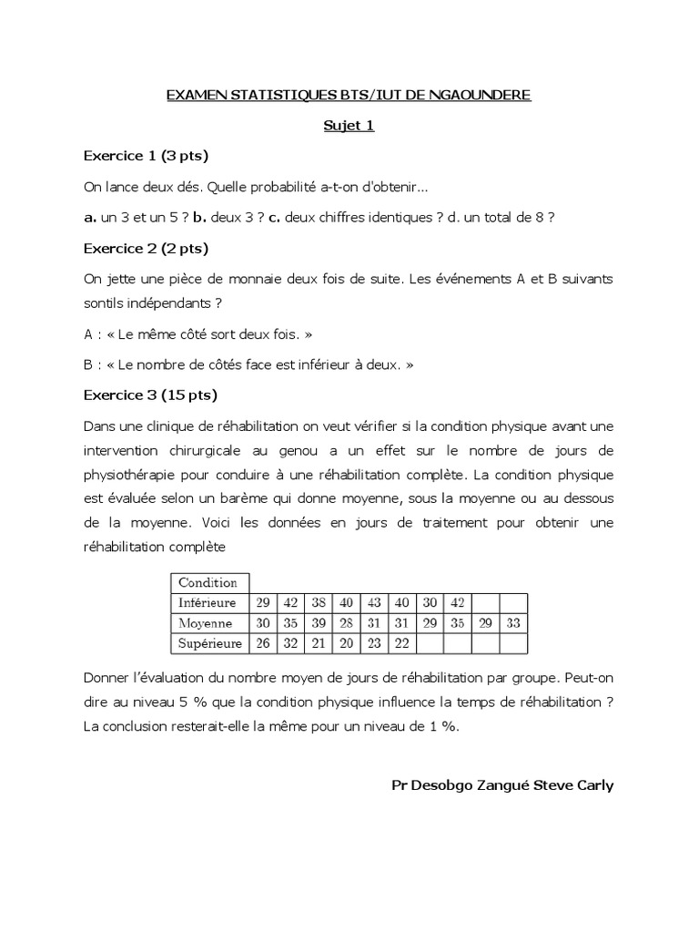 Examens Statistiques BTS/IUT 2023 PDF Bienêtre — free download