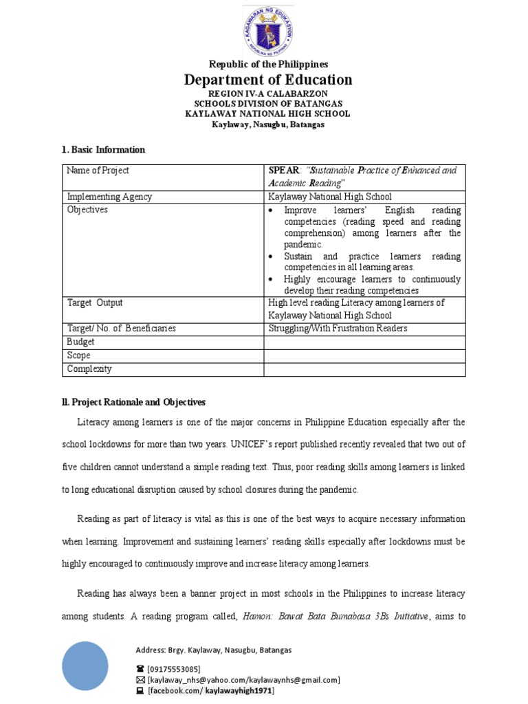 Reading activity proposal pdf literacy learning
