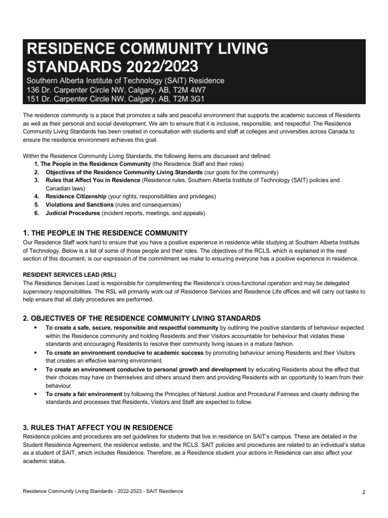 2022 23 Residence Community Living Standards | PDF | Burden Of Proof ...
