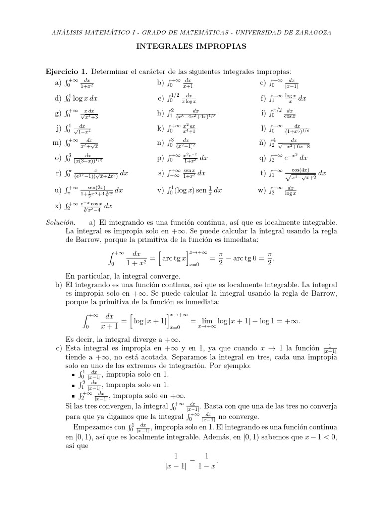 11-Integrales Impropias - Soluciones | PDF | Integral | Física Matemática