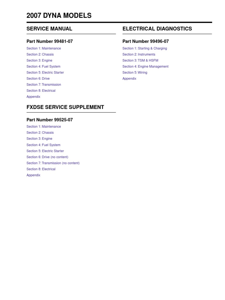 2007 HD Dyna Service Manual 99481-07 (With Supps) (Preview) | PDF