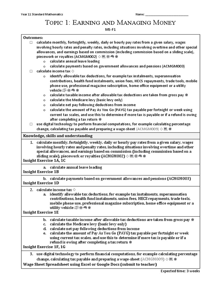 Year 11 Math: Managing Money Skills | PDF | Taxes | Public Finance