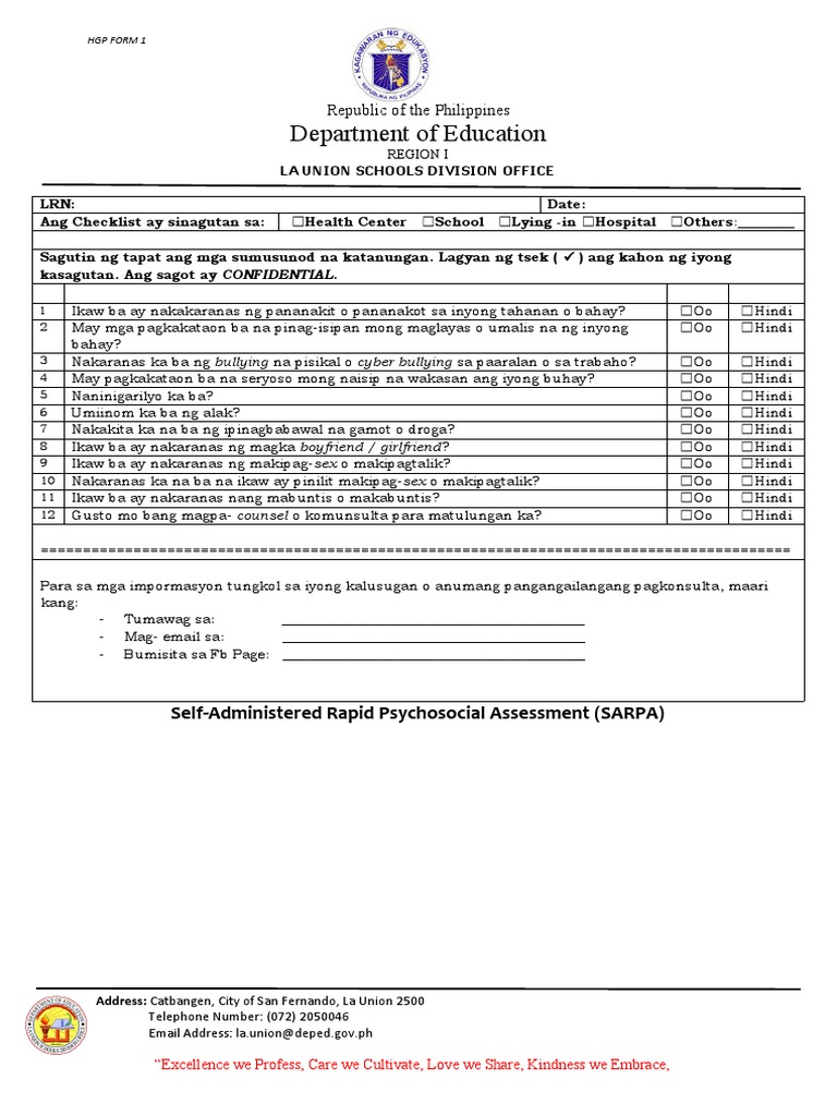 Self Administered RPA Checklist 1 | PDF