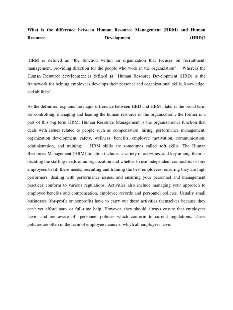 HRM vs HRD: Key Differences Explained | PDF | Human Resource Management ...