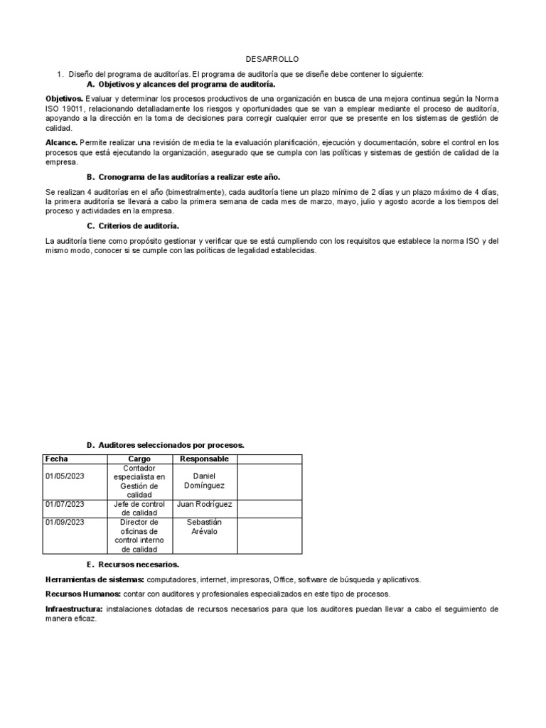Programa de Auditoría Anual 2023 | PDF | Auditoría | Calidad (comercial)
