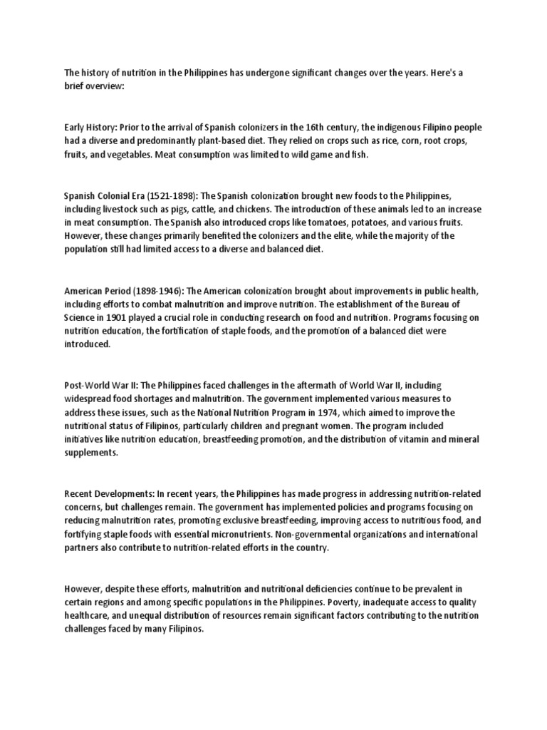 The History of Nutrition in The Philippines Has Undergone Significant ...