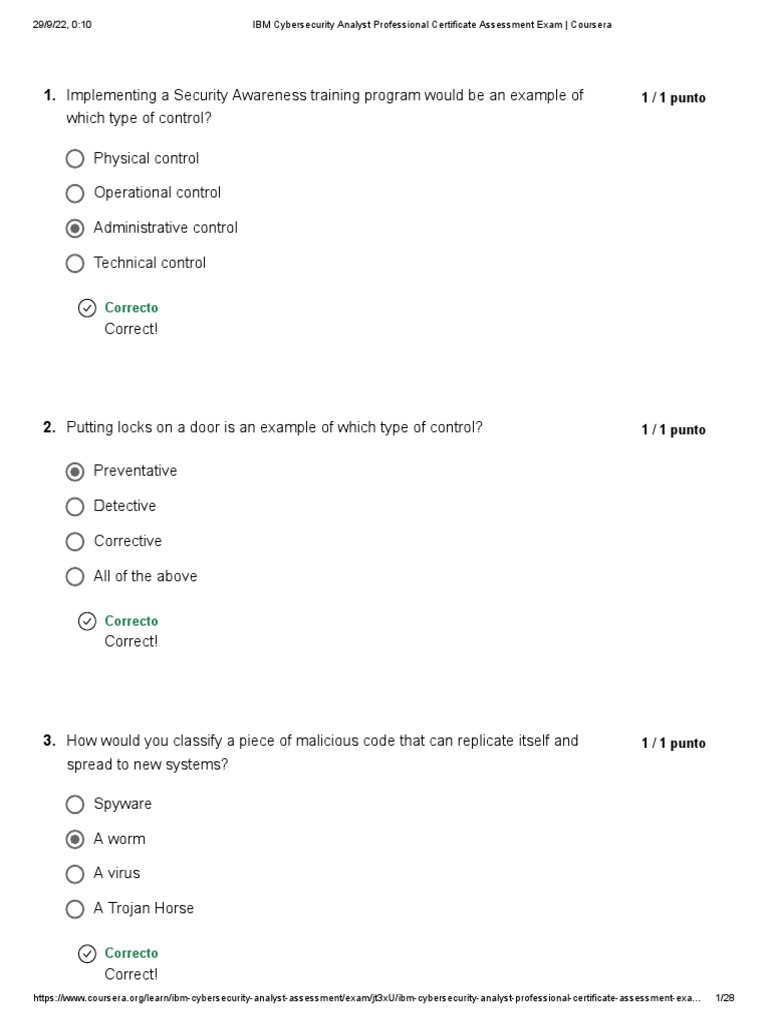 ibm cybersecurity analyst professional certificate assessment exam quiz answers