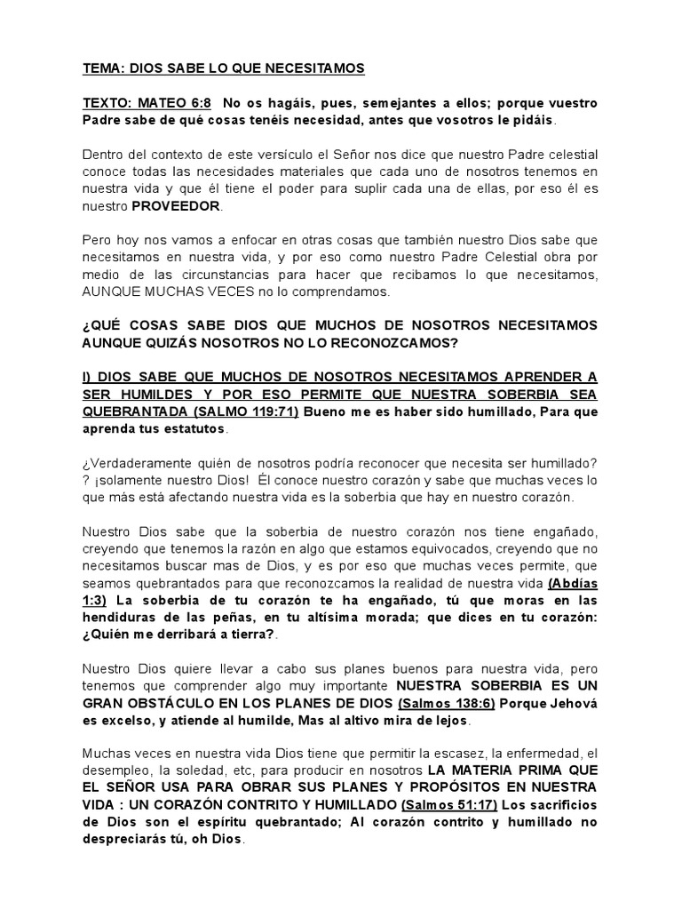 Dios Sabe Lo Que Necesitamos | PDF