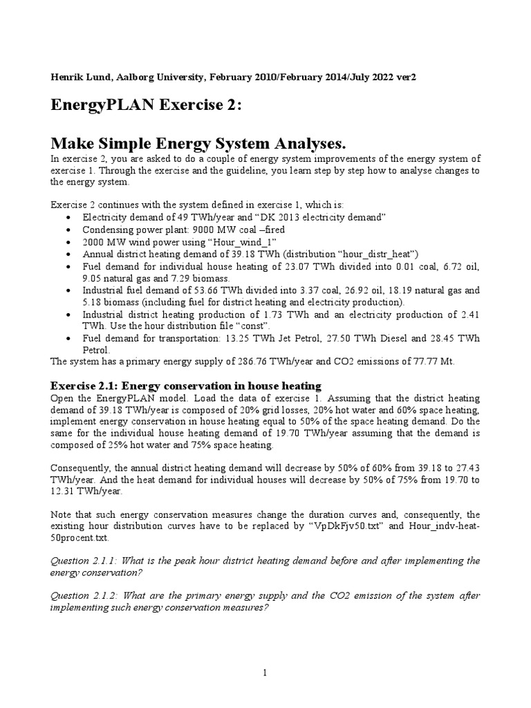 Energy System Analysis Exercise 2 | PDF | District Heating | Cogeneration