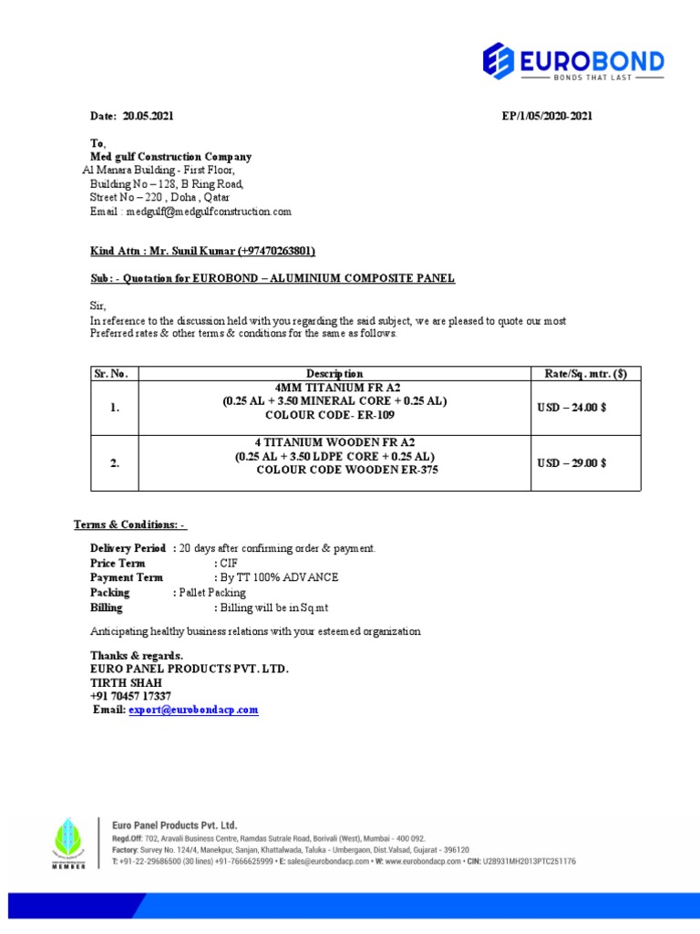 Export quotation word format 40 pdf