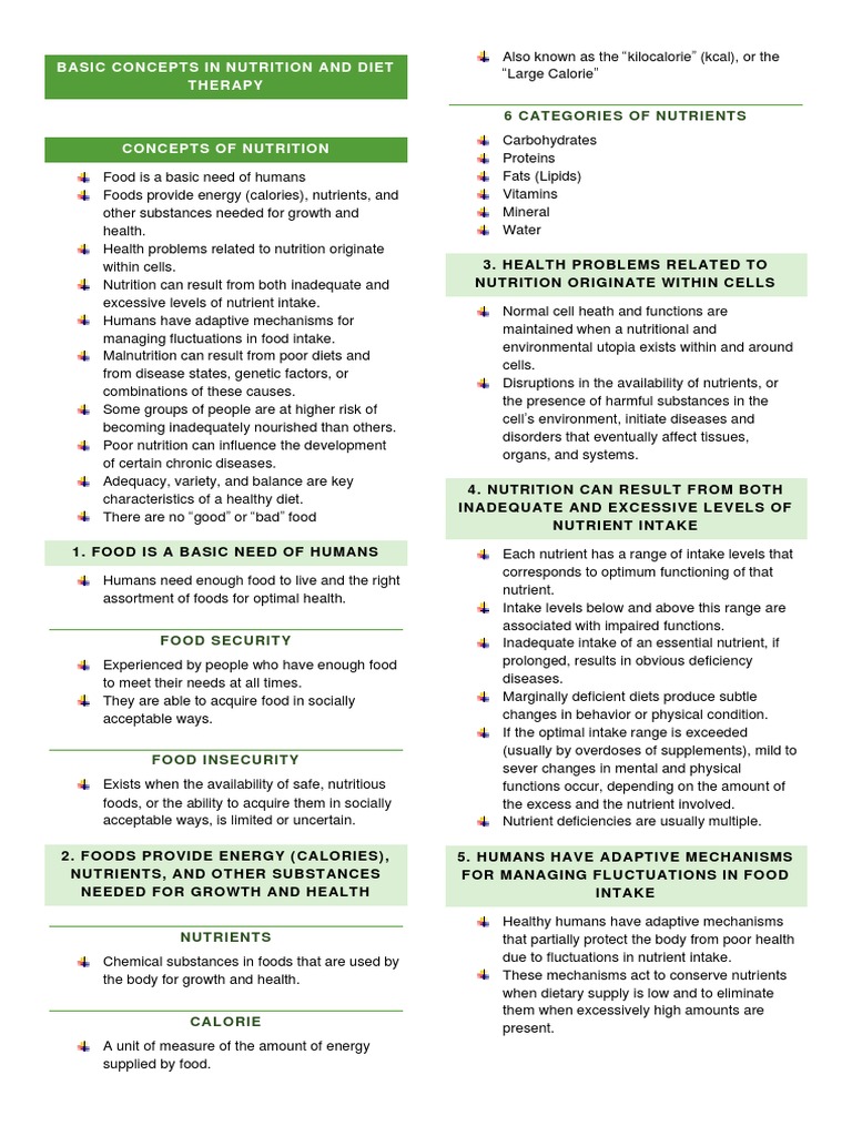 1 Basic Concepts in Nutrition and Diet Therapy PDF Nutrients
