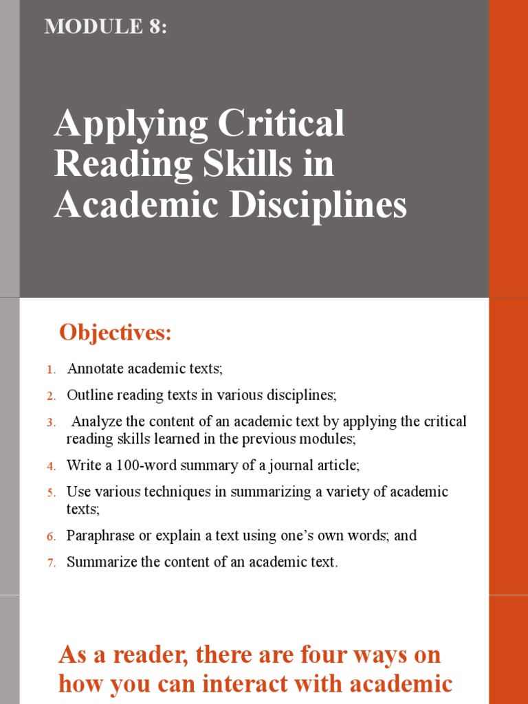 Critical Reading Skills in Academia | PDF | Career & Growth