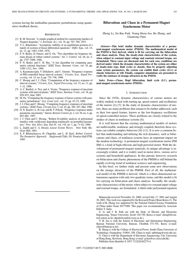 Bifurcation and Chaos in PMSM Dynamics | PDF