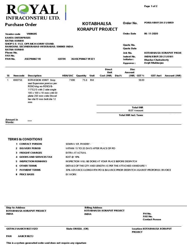 Royal RDSO Download Free PDF Invoice Economies