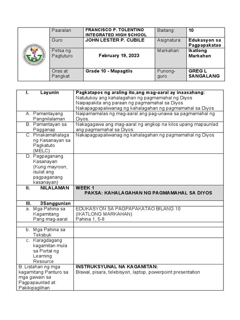 W-1 D-1 DLP Pagmamahal Sa Diyos | PDF