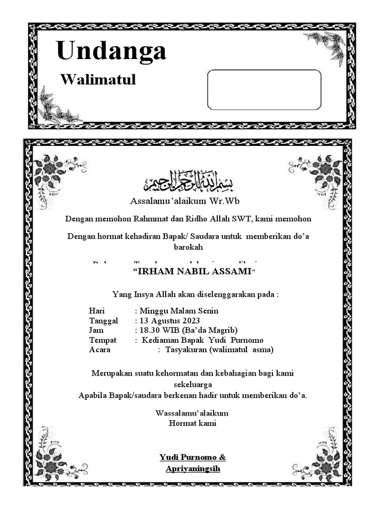 undangan tasyakuran | PDF