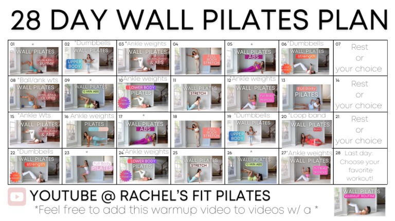 RFP 28 Day Wall Pilates YouTube Challenge | PDF for Free Printable Pilates Wall Workout Chart