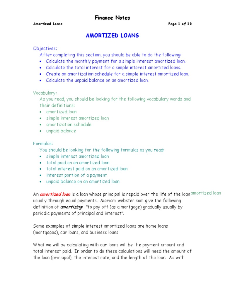 Amortized Loan Notes PDF
