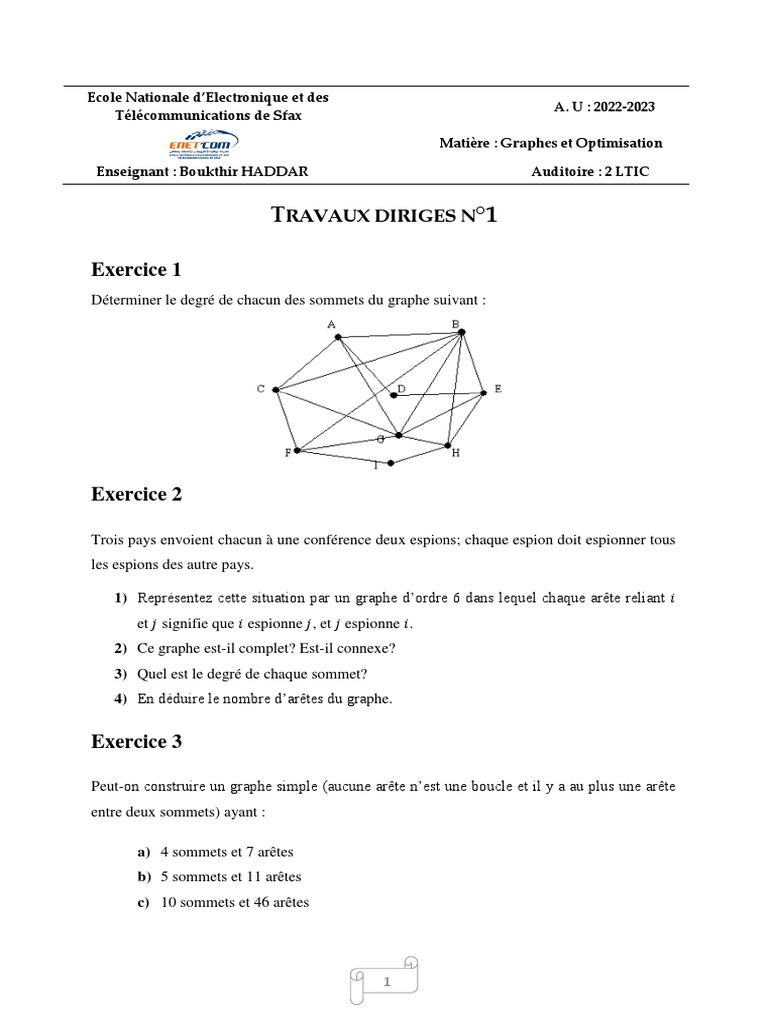 TD 1 | PDF | Théorie des graphes | Analyse mathématique