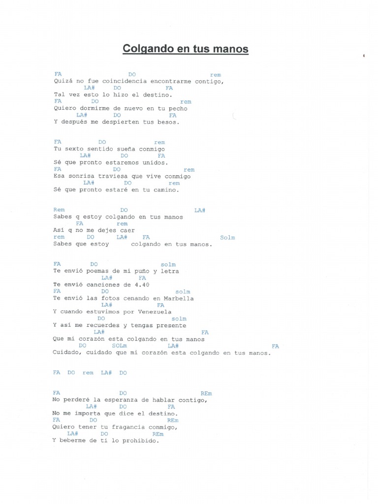 Colgando en Tus Manos Acordes PDF