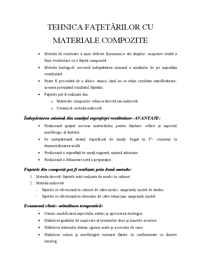 Tehnica Faţetărilor Cu Material Compozite | PDF