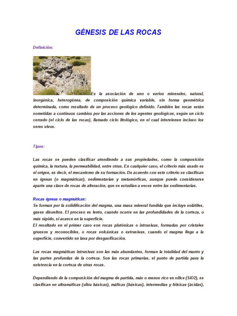 Génesis de Las Rocas | PDF | Roca (geología) | Roca ígnea