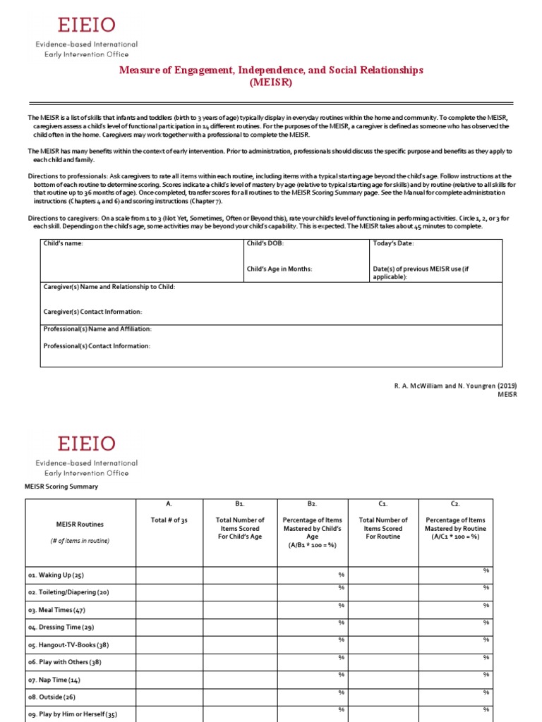 MEISR: Child Skill Assessment Tool | PDF | Caregiver | Toys