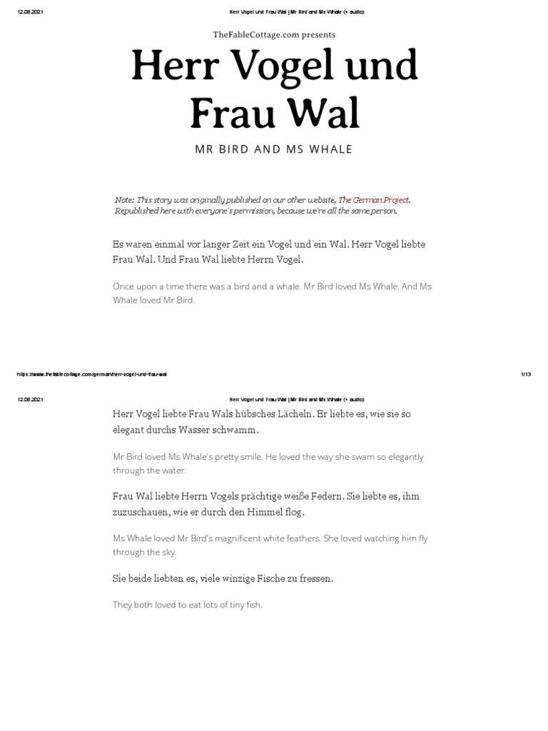 Herr Vogel Und Frau Wal - MR Bird and Ms Whale | PDF