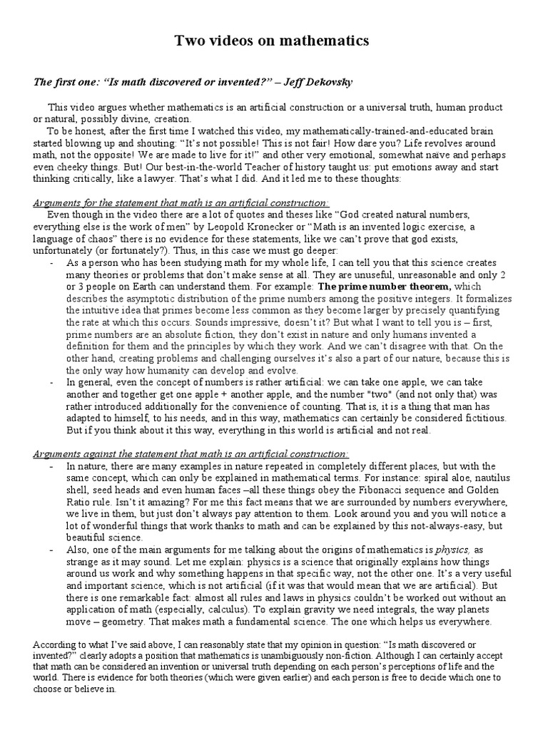Math: Invention vs. Discovery Debate | PDF | Mathematics | Science
