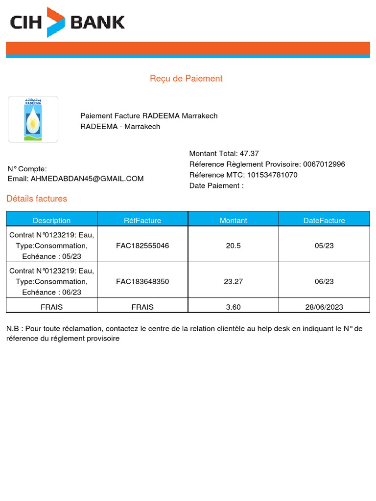 Paiement Facture RADEEMA Marrakech | PDF