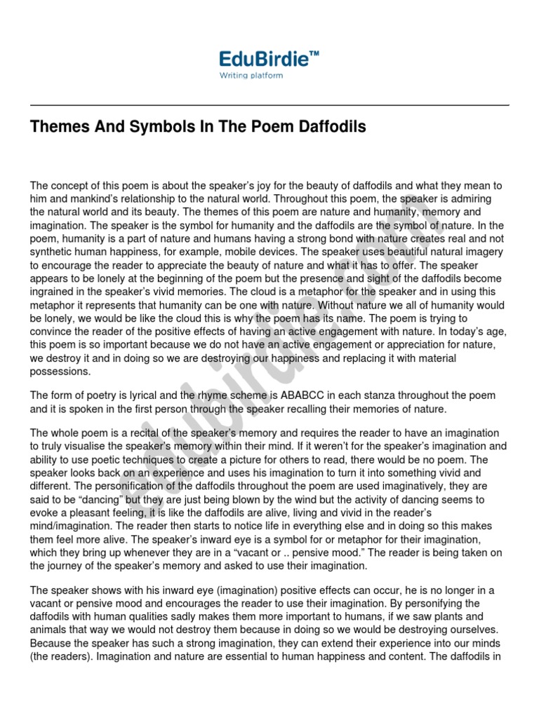 Themes and Symbols in The Poem Daffodils | Download Free PDF | Poetry ...