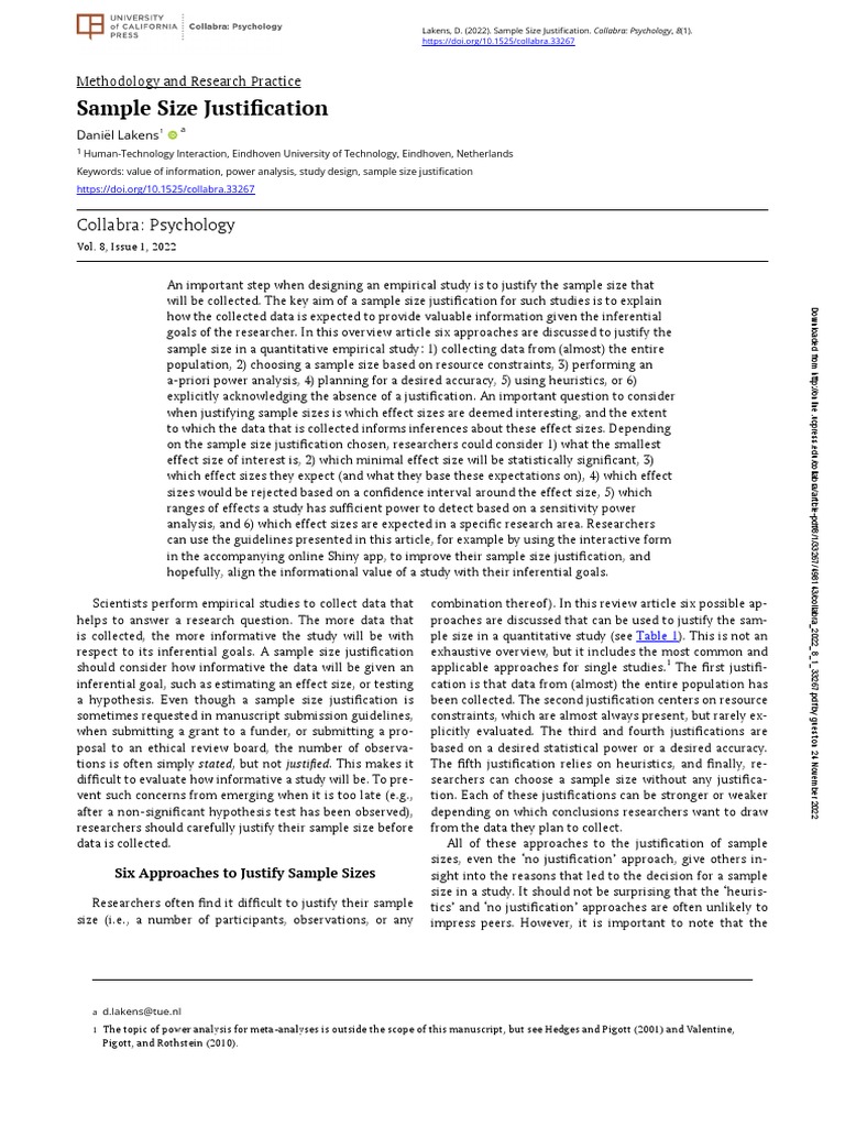 Sample Size Justification | PDF | Type I And Type Ii Errors | Statistics