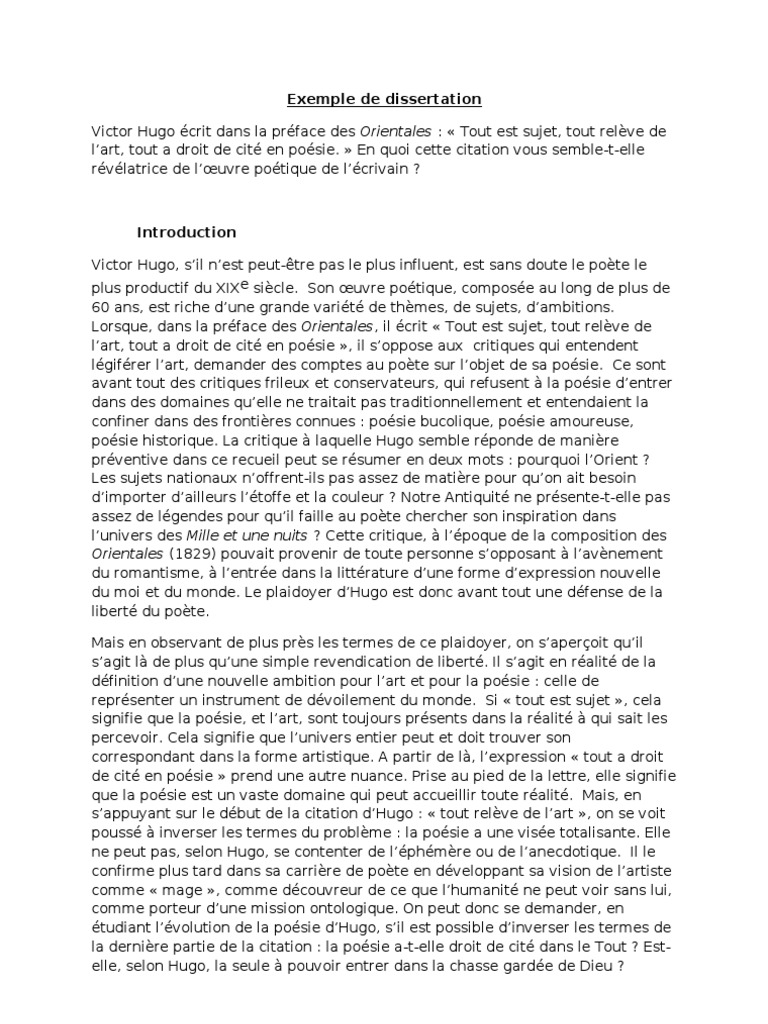 Exemple De Dissertation Victor Hugo Pdf Victor Hugo Poesie