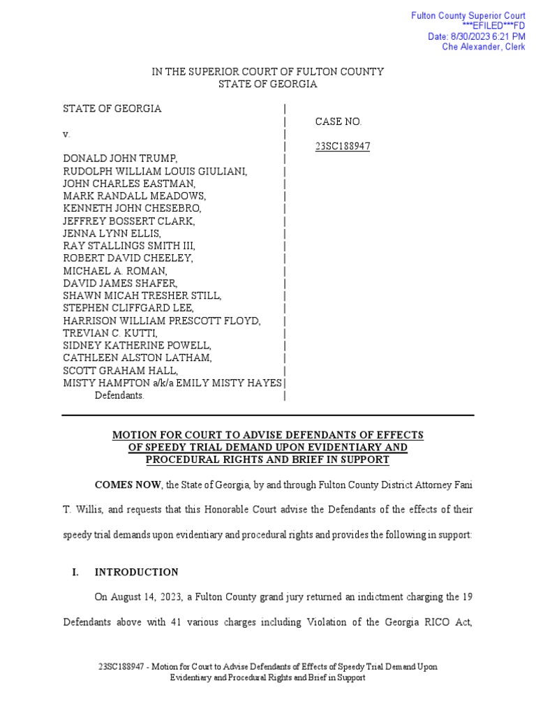 Motion For Court To Advise Defendants of Effects PDF Continuance