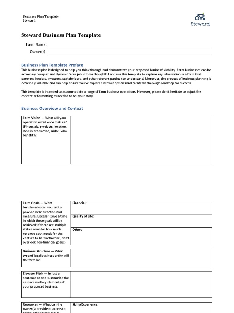 Steward Business Plan Template | PDF | Business Plan | Business