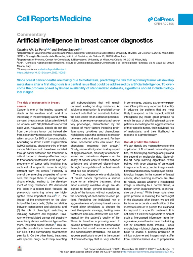 AI in Breast Cancer Diagnosis | PDF | Metastasis | Cancer