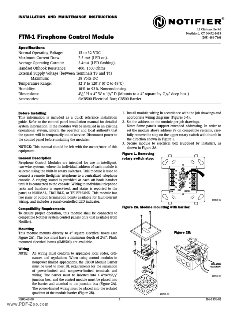 Notifier FTM 1 Firephone Control Module | PDF | Relay | Switch
