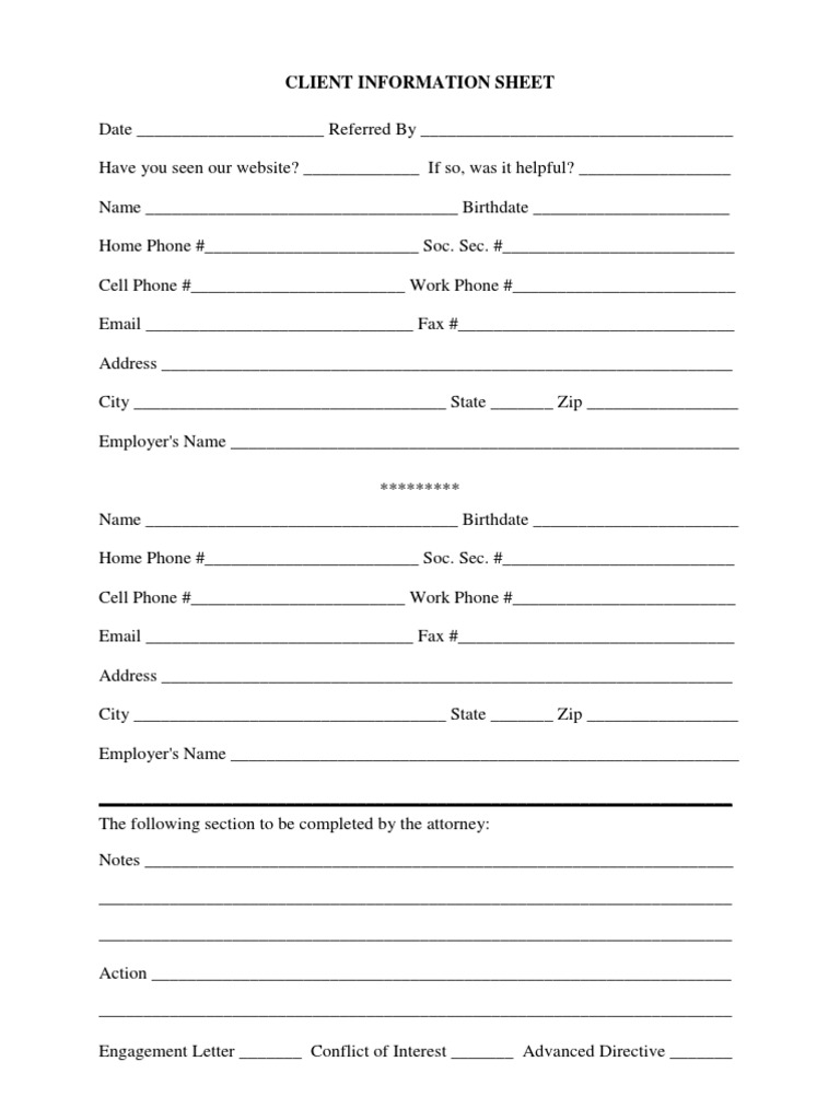 Client Information Sheet Template | PDF | Career & Growth | Business