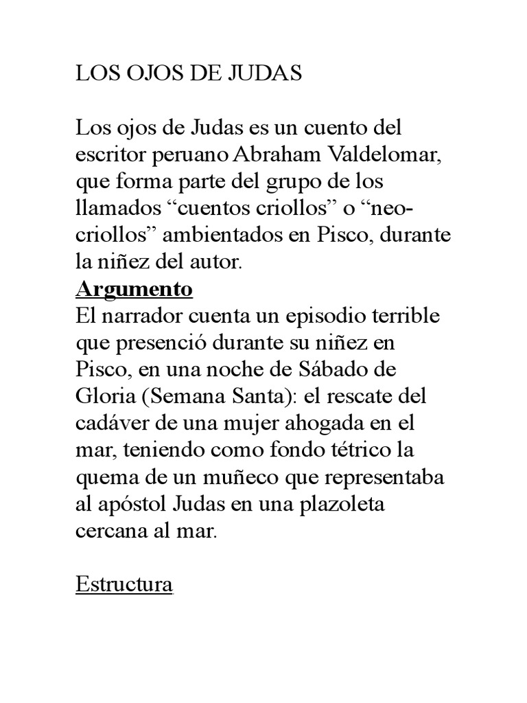 Los Ojos de Judas Es Un Cuento Del Escritor Peruano Abraham Valdelomar