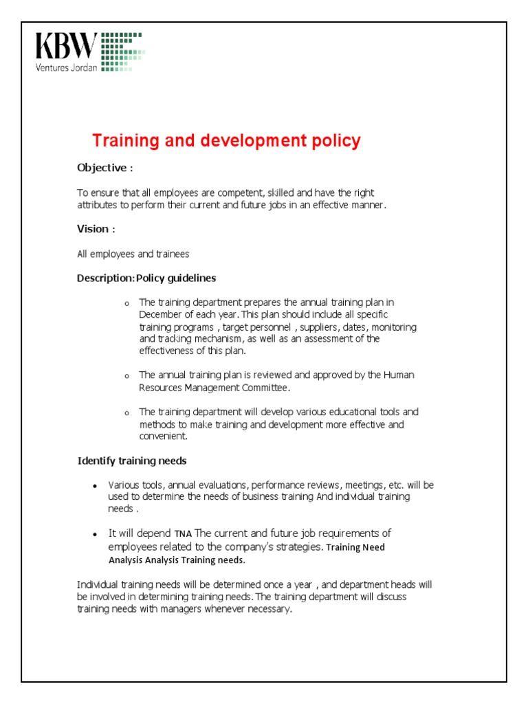 Employee Training and Development Policy | PDF | Performance Appraisal ...