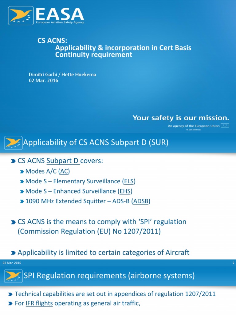 CS ACNS Compliance and Continuity Overview | PDF | Aircraft | Transport