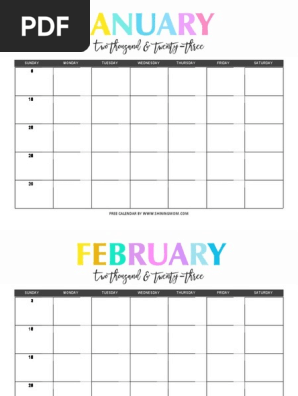Colorful Editable 2023 Calendars by Shining Mom