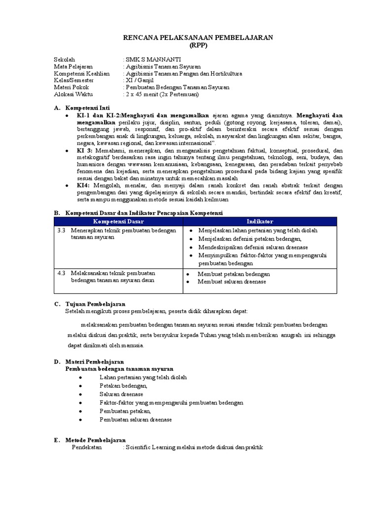 Rencana Pelaksanaan Pembelajaran (RPP) : Kompetensi Dasar Indikator | PDF