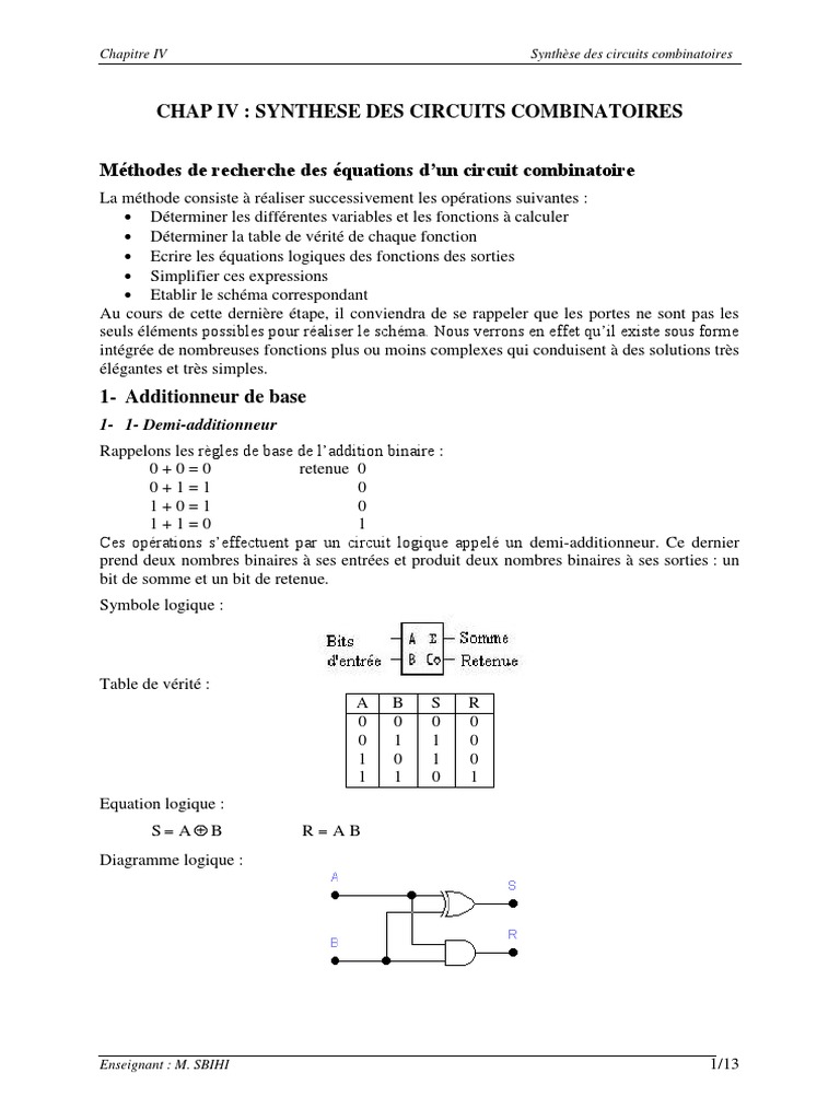 Circuits Logiques : Additionneurs et Schémas | PDF | Logique | Arithmétique