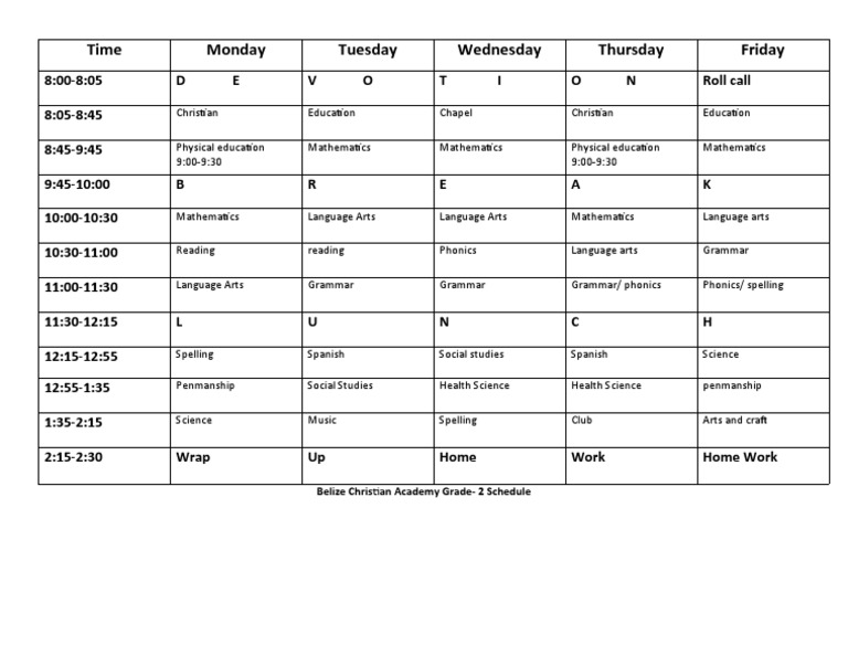 Grade 2 Schedule | PDF