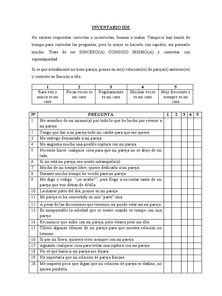 Cuestionario de Dependencia Emocional | PDF