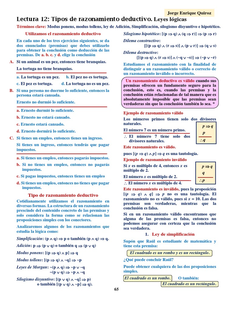 34. Lectura 12_Tipos de Razonamiento Deductivo | PDF | Razonamiento ...