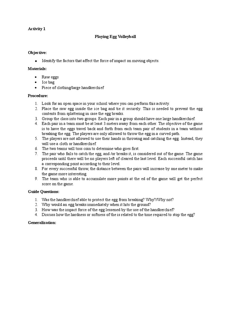 Grade 9 Egg Volleyball PDF