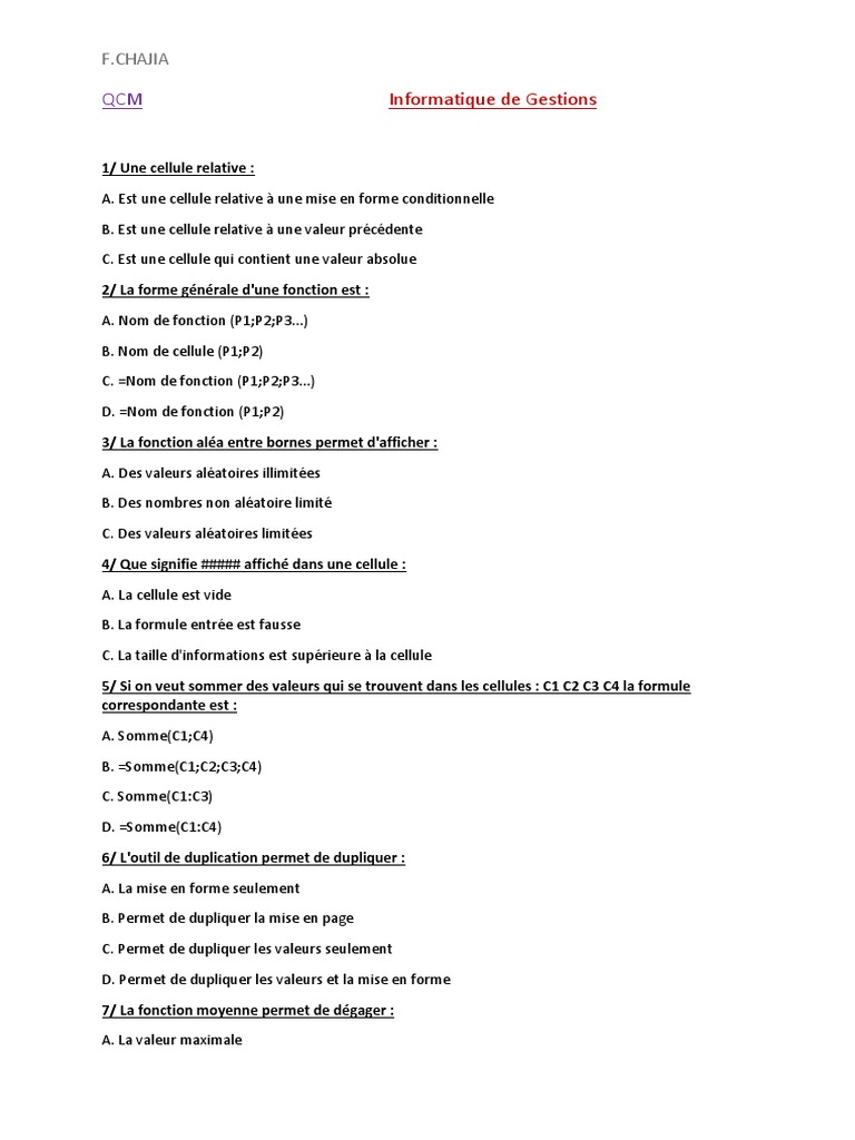 QCM Informatique de Gestion | PDF