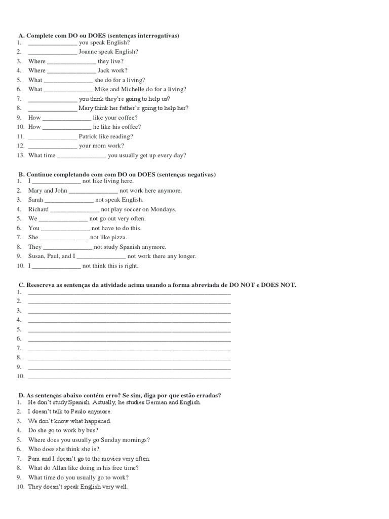 Exerccios Do E Does Pdf